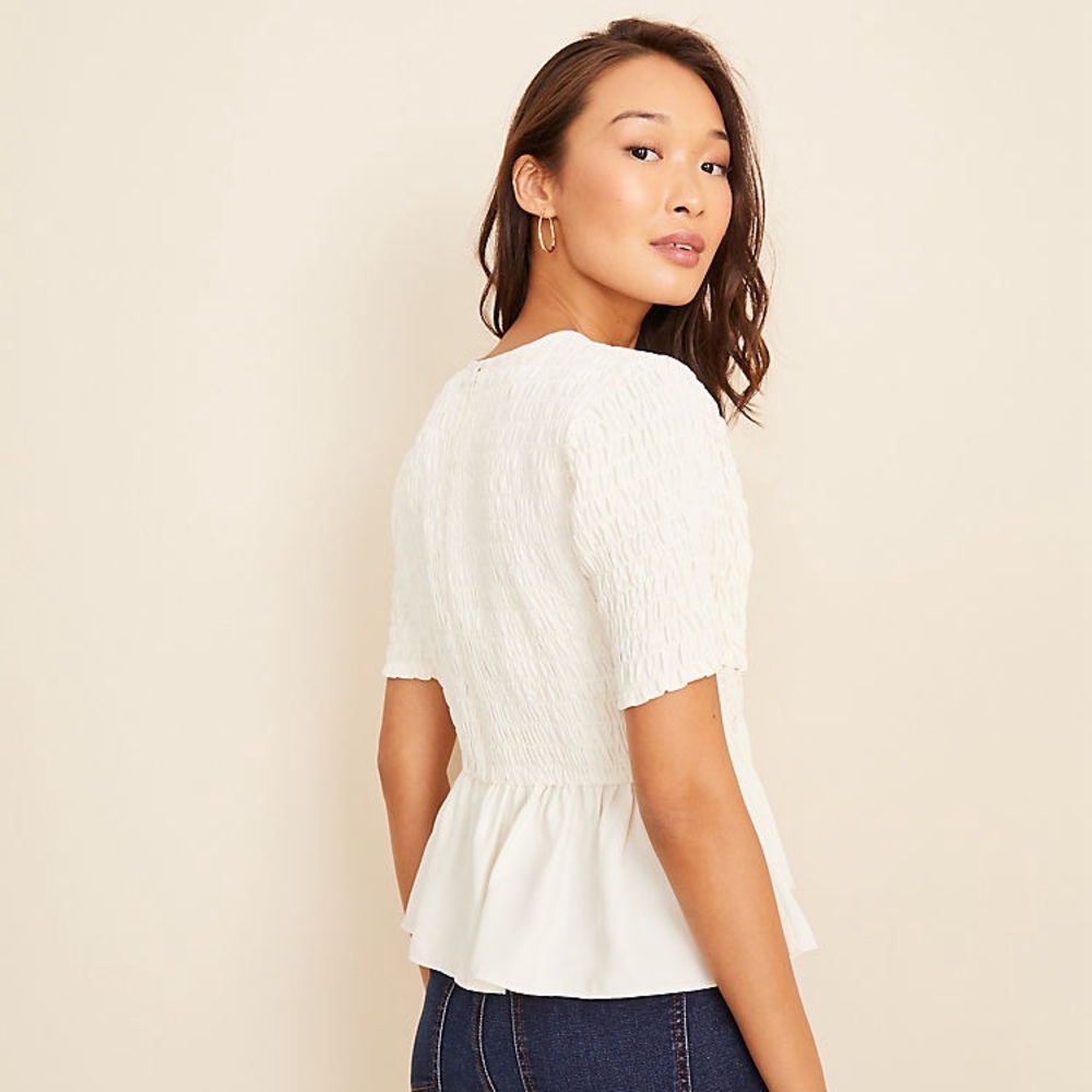 Ann Taylor Smocked Peplum Top - M - Picture 2 of 6